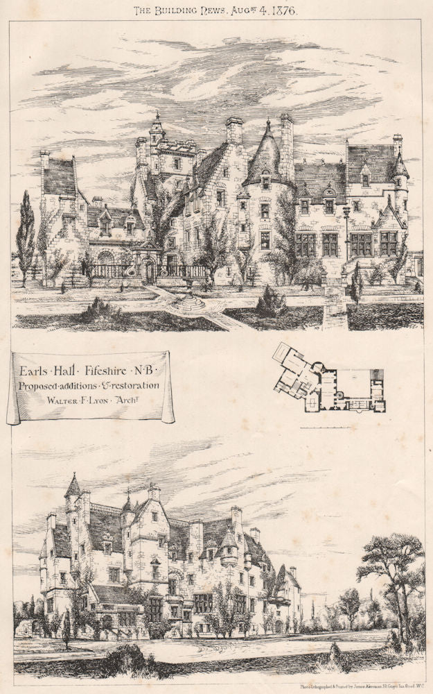 Earls Hall, Fifeshire. Proposed restoration; Walter F. Lyon Archt. Scotland 1876
